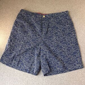 Vineyard Vines Men's Navy Blue Fish Print Cotton Shorts Size 34 x 7 Casual Chino